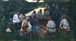 Картина Николая Рериха «Сходятся старцы», 1898 г.