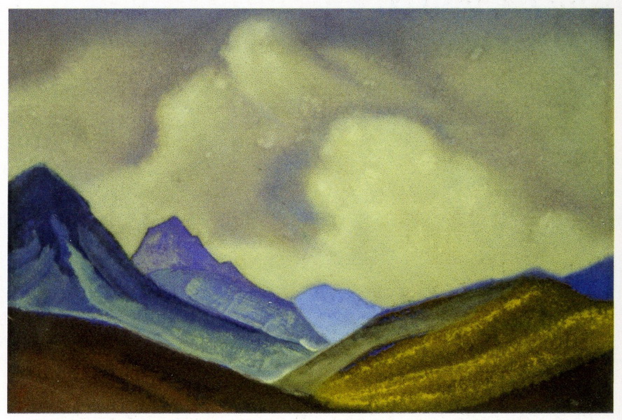 Картина Н.К.Рериха. Монголия. [Горные склоны на фоне облаков] 1944